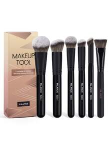 MAANGE 5/6件套专业化妆刷套装，带纸盒，包含散粉刷、腮红刷、粉底刷、修容刷、鼻刷，柔软刷毛，适用于粉状和液状化妆品，便携易用，是旅行的理想之选，也是送给女性和女孩的绝佳礼物。化妆刷套装，全套化妆刷，化妆礼盒，赠品，专业化妆刷，全套化妆刷套装 - 黑色 - 查看 13