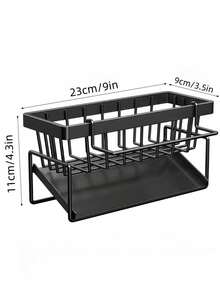 1 Piece Carbon Steel Sink Storage Rack, Kitchen/Bathroom Storage Drain Rack, Multi-Function Wall Storage Rack, Storage Artifact, Space-Saving Storage Rack, Sturdy And Durable, Suitable For Storage Of Sponges, Soaps, Brushes, Rags, Cleaners And Toiletries, Including Brush Holder, No Drilling Required, Easy To Install, Built-In Drain Pipe, Sink Dishcloth Storage Rack, Home Multi-Function Storage Rack, Home Organization Storage, Kitchen Pendant - Multicolor - View 12