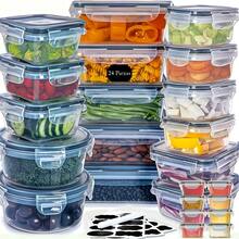 STABLO Blue 48 Piece/Set Food Storage Box Set, Fresh-Keeping Box, Easy To Fix Lid (24 Lids+24 Containers) - Sealed Plastic Container, Suitable For Pantry, Travel, Outdoor Picnic, Kitchen Tidying, Including Labels And Markings - 藍色 - 查看 1