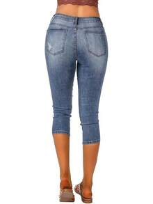 Vetinee High Waisted Skinny Slim Fit Capri Jeanshalloween - Màu xanh trung bình cổ điển - Xem 7