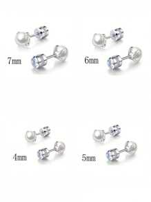 2 Stücke/Set Hypoallergene Titan-Stahl 20G dünner Schaft Krallen-Set Perlen Ohrstecker, Einzeldiamant, nicht verblassende Vintage Perlen Ohrringe, eingebetteter 5A Zirkonia Ohrringe, zylindrische Basis, einfache & modische Piercing Ohrringe, Titan-Stahl Ohrringe