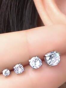 14K 镀金方晶锆石耳钉，男女通用，防过敏不锈钢银/金耳钉，3-4-5-6 毫米仿钻圆形 CZ 耳钉，适合女性日常佩戴 - 如圖所示 - 查看 3