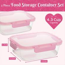 Paris Hilton 2-Piece Glass Leak-Proof Food Storage Containers, 4.3 Cup Capacity, Pink - 預設 - 查看 3