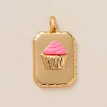 1pc Fashionable & Exquisite Gold-Tone Pig, Cherry Fish, Mushroom Cake Pendant With Cubic Zirconia, Suitable For DIY Necklace, Bracelet, Earring, Bag Chain, Keychain, 18K Gold Plated, Creative Pendant Gift For Wife, Mother, Girlfriend - Multicolor - View 16