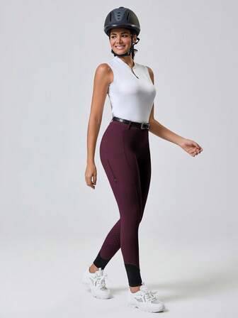 Women's Knitted Silicone Print Equestrian Pants