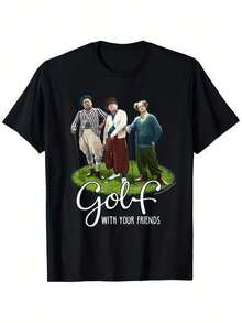 Men TTS The Three Stooges Golf With Your Friends Graphic T-Shirt Black Cotton Short Sleeve Tee Ultra Soft Breathable Moisture-Wicking Comfort Fit Crew Neck Casual Streetwear For Men Women Golf-Themed Gift Men Size S-3XL - 黑色 - 查看 1