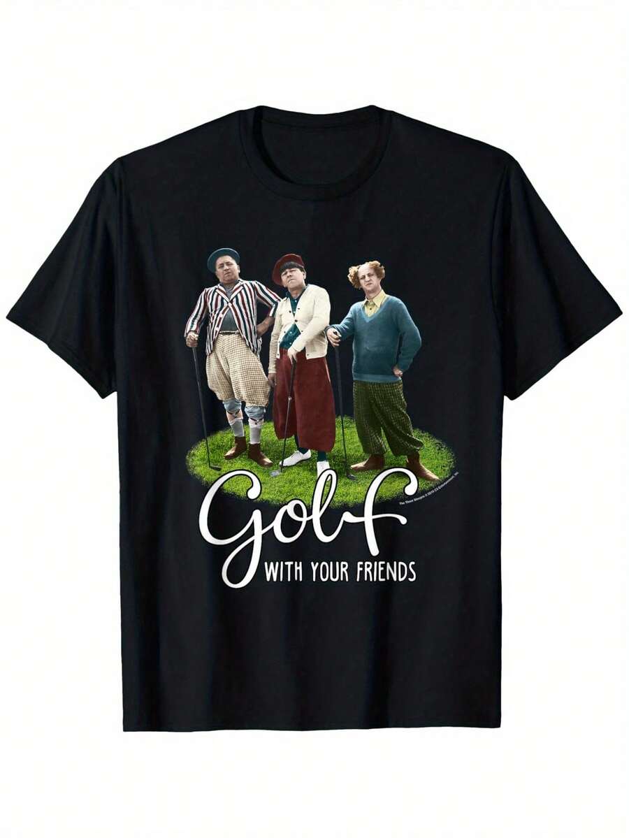Men TTS The Three Stooges Golf With Your Friends Graphic T-Shirt Black Cotton Short Sleeve Tee Ultra Soft Breathable Moisture-Wicking Comfort Fit Crew Neck Casual Streetwear For Men Women Golf-Themed Gift Men Size S-3XL - 黑色 - 查看 1