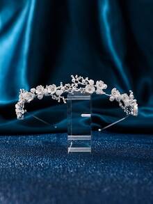 1pc Fashionable Minimalist Women's Headband, Zinc Alloy Material, Sparkling Crystal Flower Design, Suitable For Wedding, Party, Daily Wear, Birthday Gift - Silver - View 14