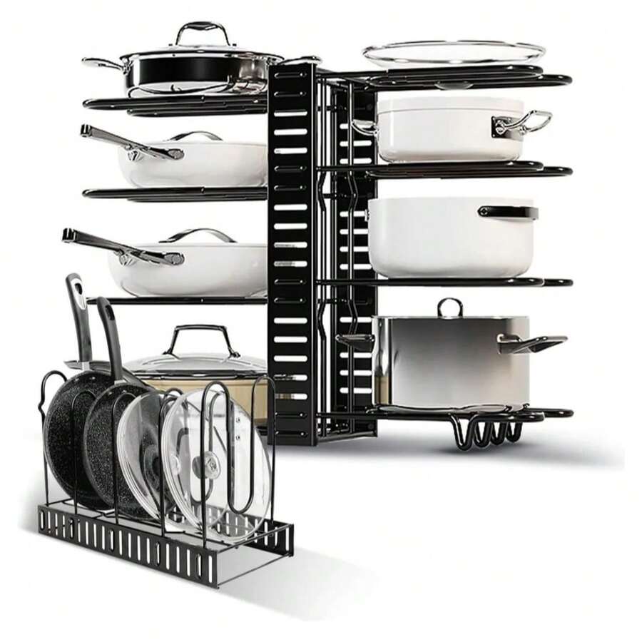 Organizador de ollas y sartenes estante para ollas 8 niveles cocina almacenamiento resistente diseño moderno fácil instalar organizar accesorios utensilios ahorrar espacio útil combinación