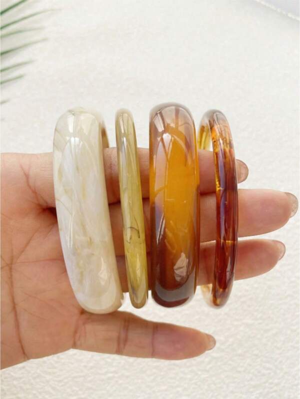 4pcs Vintage Resin Amber Texture Acrylic Bangle Bracelets, Fashion & Versatile For Women's Daily Wear