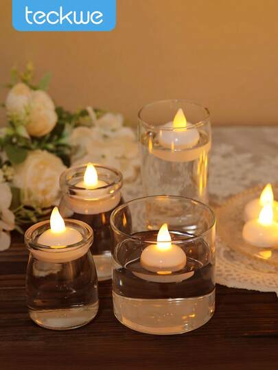 Teckwe 12 Pcs Luxury Floating LED Candle Light, Waterproof Flameless Tea Light Suitable For Wedding, Party, Restaurant, Swimming Pool, Spa, Decorating And Creating Romantic Atmosphere Valentine's Day Gift