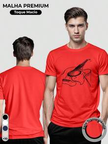Men's 100% Cotton T-Shirt With Guitar Print - Red - View 2
