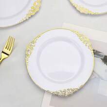 40pcs Vintage Gold Floral Decorative Plates, Suitable For Thanksgiving Gatherings, Serving Salad, Cake, Candy, Indoor & Outdoor Use, Reusable After Washing, Great For Parties And Weddings