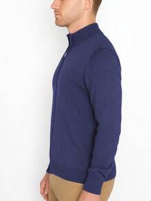 Homme Men's Simple LightweightStylish Casual Zip-Up Knit Sweater, Suitable For Autumn/Winter, Mock Neck Men, Men Knit Tops, Quarter Zip Sweater Men, Men S Sweater  Plain - 海軍 - 查看 3