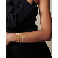 6 - Piece Set Of 14K Gold - Plated Waterproof Thin Dainty Stackable Women's Bracelets - Cuban Link & Paperclip Chain,  Fashion Accessories For Daily Wear & Parties, Perfect Gift For Her - 金色 - 查看 10