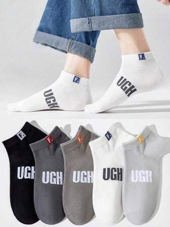 5双男士短袜隐形袜灰色袜子秋冬春秋夏袜透气吸湿排汗运动商务休闲应季袜子