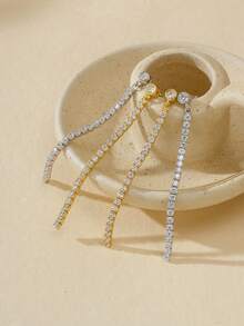 Bông tai mặt dây chuyền tua rua đính đá Zirconia mạ vàng 18K bạc Sterling 925 sang trọng thời thượng lấp lánh thanh lịch, phù hợp đeo hàng ngày - Bông tai tua rua đính đá Zircon - Xem 2