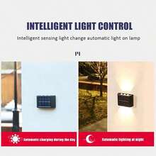 1/2/4件組 4LED/6LED/8LED 太陽能上下照壁燈，戶外防水LED階梯燈，現代裝飾壁燈，適用於戶外庭院、花園、草坪、露台、中庭、圍欄、車道、小徑裝飾燈，萬聖節、聖誕節、感恩節禮物 - 長條壁燈 - 查看 7