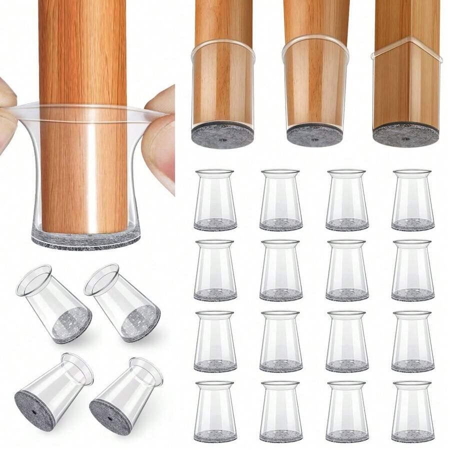 4/20 PCS Chair Leg Floor Protectors, Furniture Pads For Hardwood Floors, Furniture Sliders For Chair Legs, Silicone Chair Leg Caps Cover,Floors From Scratching And Reduce Noise,Suitable For Bedrooms, Living Rooms, Kitchens - Transparent Light Gray - View 1