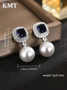 KMT 2 đôi bông tai hợp kim đồng đính đá Cubic Zirconia và ngọc trai giả, kiểu dáng hình học thanh lịch, phụ kiện thời trang cao cấp dành cho nữ, phù hợp cho tiệc tùng và các dịp lễ hội. - Ngọc trai vuông - Xem 4