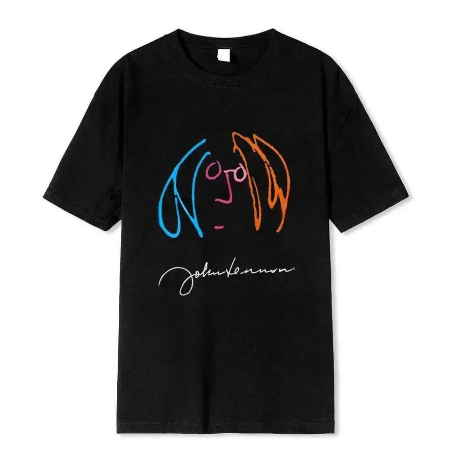 2026Rock Band Beatles Design Printed Cotton T-Shirt Retro Aesthetic Fashion Demure Short Sleeved Women's And Men's T-Shirt Top 90071 - 黑色 - 查看 1