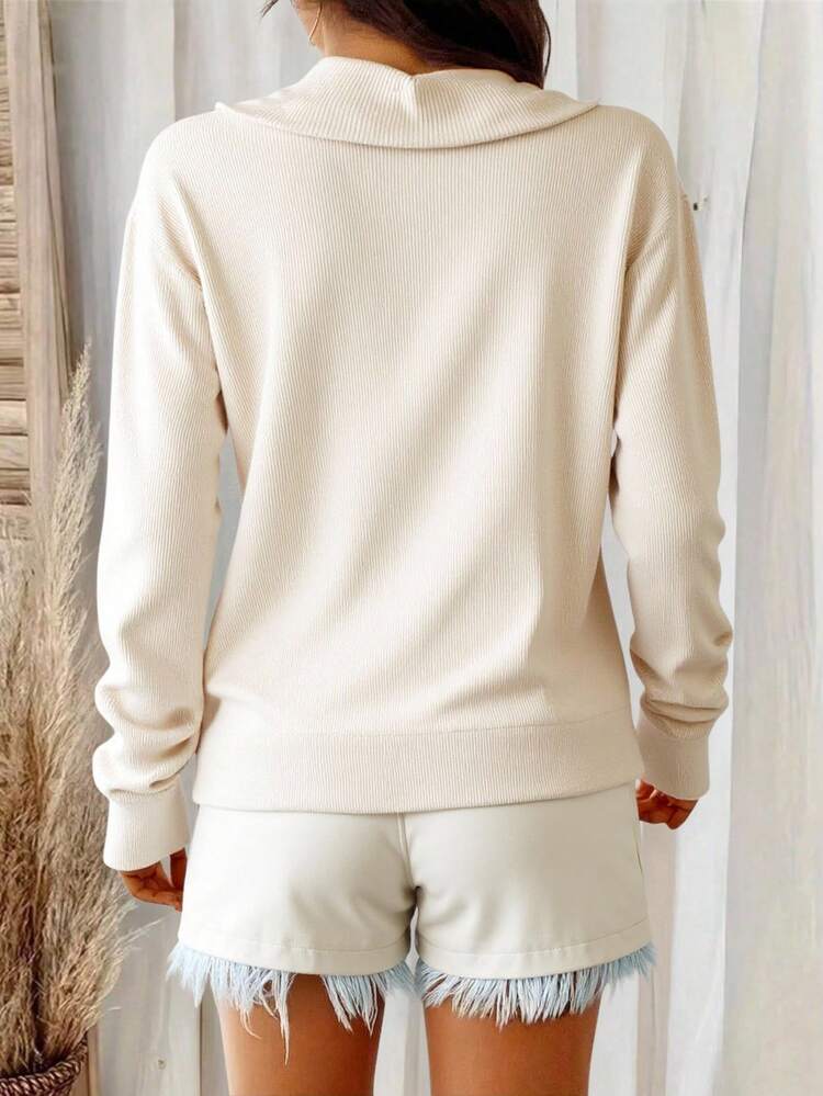 Sueter Liso Puntos Jersey Cuello Cremallera Ajustable Manga Larga Otoño/invierno/Primavera - Crema - Añade 2