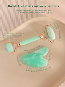 2 Pieces/Set Of Facial Scraping Massage Tools, Double-Headed Roller Massage + Scraping Board To Remove Edema, Through Facial Massage, It Can Help Reduce Edema, Soothe And Lift The Skin, Portable Version Beauty Salon Experience - 綠色 - 查看 6