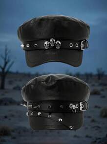 1pc Women's Halloween Fashionable Skull Newsboy Cap, Unisex, Adjustable, Suitable For Halloween Wear (The Hat May Have An Odor, Which Can Be Eliminated By Placing It In A Ventilated Area)