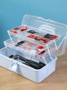 Foldable 3-Layer Handheld Storage Box, Large Capacity, Plastic Storage Container For Tools, Manicure, Art Supplies
