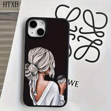 Funda protectora para phone con diseño de una chica sosteniendo una taza de café, con orificios grandes. Compatible con phone 16 Pro Max, 16, 15 Pro, 14, 14 Plus/14 Pro Max, 13, 13 Pro, 12 Pro, 11/11 Pro. Regalos para cumpleaños y festividades - Negro - Ver 5