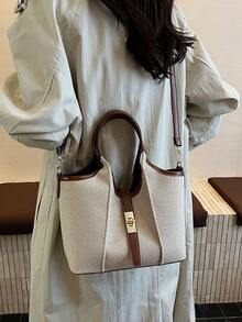 Bộ 2 túi đeo vai vải canvas có khóa kéo thường ngày dành cho nữ, dung tích lớn, sử dụng hàng ngày - màu nâu - Xem 6