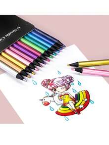 12/24 Stücke Metallisch schwarze Holzfarbstifte, kreative Kritzelei Stifte zum Malen, Graffiti und DIY handgefertigte künstlerische Minen