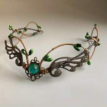 Crown For Women Forest Green Elf Headpiece V Shape Gemstone Headband Fake Leaf Forest Headpiece For Medieval Renaissance Costume Cosplay Photo Shoot - Green - View 3