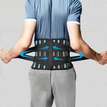 男女皆宜的背部支撑，配有透气肩带和防滑背带。腰部训练器为突出的椎间盘提供腰部支撑，适合居家和工作等户外活动中的举重训练，缓解坐骨神经痛 - 黑色 - 查看 6
