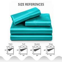 Lux Decor 4-Piece Satin Sheet Set, Silky Soft Polyester Bed Sheets With Deep Pocket Fitted Sheet, Breathable Cooling And Refreshing Bedding, Soft Touch, Washable Bed Linen For Home, Bedroom And Guest Room - Lake Blue - 查看 3