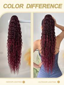 26-28 Inch Ombre Claw Clip-In Ponytail Extensions, Natural Wavy Texture, Heat Resistant Synthetic Hair, Brown To Red Gradient, Suitable For Women's Daily Use - Red Ombre - View 6