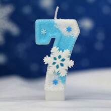 1件雪花花瓣數字生日蠟燭，藍色數字，聖誕白色雪花主題白色與藍色大雪花數字生日蠟燭 - 彩色 - 查看 10