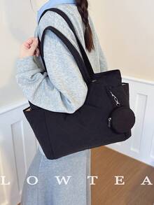 新款时尚大容量菱形图案双提手单肩手提包，轻便易携，女士钱包，适合夏季户外旅行，饰有动物吊坠，必备旅行背包 - 黑色 - 查看 7