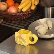 1pc Creative Minimalist Square Ceramic Coffee Mug With Hand-Painted Bow Design, Suitable For Home Use - Multicolor - View 8