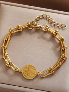 ZIRUISP Vòng tay hình chữ U đính thánh giá Chúa Jesus dành cho nam nữ bằng thép không gỉ mạ vàng 18K, dây chuyền thời trang có thể điều chỉnh, món quà ý nghĩa cho ngày sinh nhật, lễ rửa tội hoặc lễ kỷ niệm tôn giáo để đeo hàng ngày - Vòng tay hình móng ngựa của Chúa Jesus - Xem 1