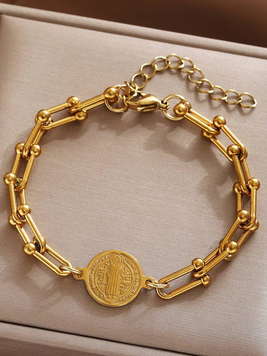 ZIRUISP Vòng tay hình chữ U đính thánh giá Chúa Jesus dành cho nam nữ bằng thép không gỉ mạ vàng 18K, dây chuyền thời trang có thể điều chỉnh, món quà ý nghĩa cho ngày sinh nhật, lễ rửa tội hoặc lễ kỷ niệm tôn giáo để đeo hàng ngày - Vòng tay hình móng ngựa của Chúa Jesus - Xem 1