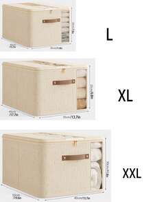 1 PIEZA Caja de almacenamiento de lino de Tianshan con cremallera de doble ventana, caja de almacenamiento de tela de uso doméstico, caja de almacenamiento grande - Beis - View 3