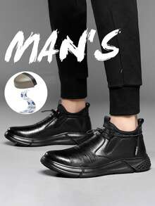 1 Pair Steel Toe Boots For Men Safety Work Boots For Women,Comfortable And Fashionable Protective Feet Work Shoes Puncture Proof Slip Climbing,Suit For Construction,Factory,Manufacturing Workers,Warehouse,Leather Upper Material High Top Excellent Heat Retention,Work Shoes Puncture Proof Autumn And Winter Men Shoes Best Work Shoes Chef Comfortable Shoes - Black - View 4