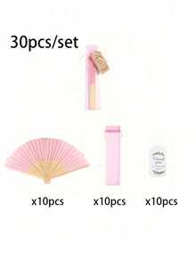3/15/30pcs Elegant White Bamboo Folding Fan Set, Including Thank You Tags And Gift Bags, Suitable For Bridesmaid Gifts, Wedding Decorations, Parties And Events, Perfect Summer Accessory