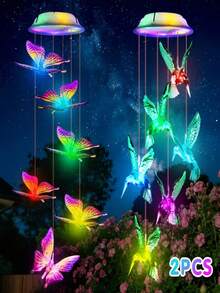 2Piece 2025 UpgradedVersion Butterfly Solar Wind Chimes, 6-Color ChangingLights & Solar-Powered, (800mAh), Suitable For Outdoor Use, Such AsGardens, Windows, Christmas Decorations, PortableOutdoor Decorative Lights, Perfect Gift For Mom, GrandmaWife, Sister,Room Decor,Halloween Lights - Butterfly & Hummingbird Solar Wind Chimes - 查看 7
