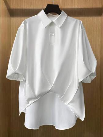 Women's Solid Color Asymmetrical Casual Short Sleeve Polyester Blouse, Summer