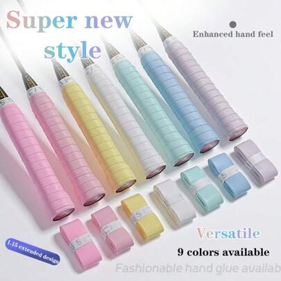 4pcs/9pcs Professional Badminton Racket Flat Grip Tape, Extended Length High-Quality Sticky Grip, Good Feel, Suitable For Tennis Racket, Ping Pong Paddle, Baseball Bat And Other Sports Equipment Handles, Holiday Gift, Multi-Color