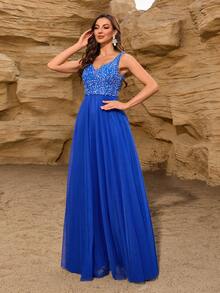 Spring/Summer Women's Sweetheart Neck Sleeveless Sequined Mesh A-Line Elegant Prom Dress, Bridesmaid Dress, Wedding Guest Dress, Graduation Dress, Evening Dress, Carnival Costume - Rửa trung bình - Xem 4