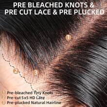 Glueless Hair Wigs Human Blended Hair Pre Plucked Pre Cut Natural Color Straight 1B Lace Front Wigs For Women Black Color 5X5 Wear And Go Glueless Wigs Natural Hair 26Inch - Natural & Black - View 6