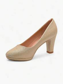 女款舒適休閒時尚高跟厚底正裝鞋 - 金色 - 查看 3